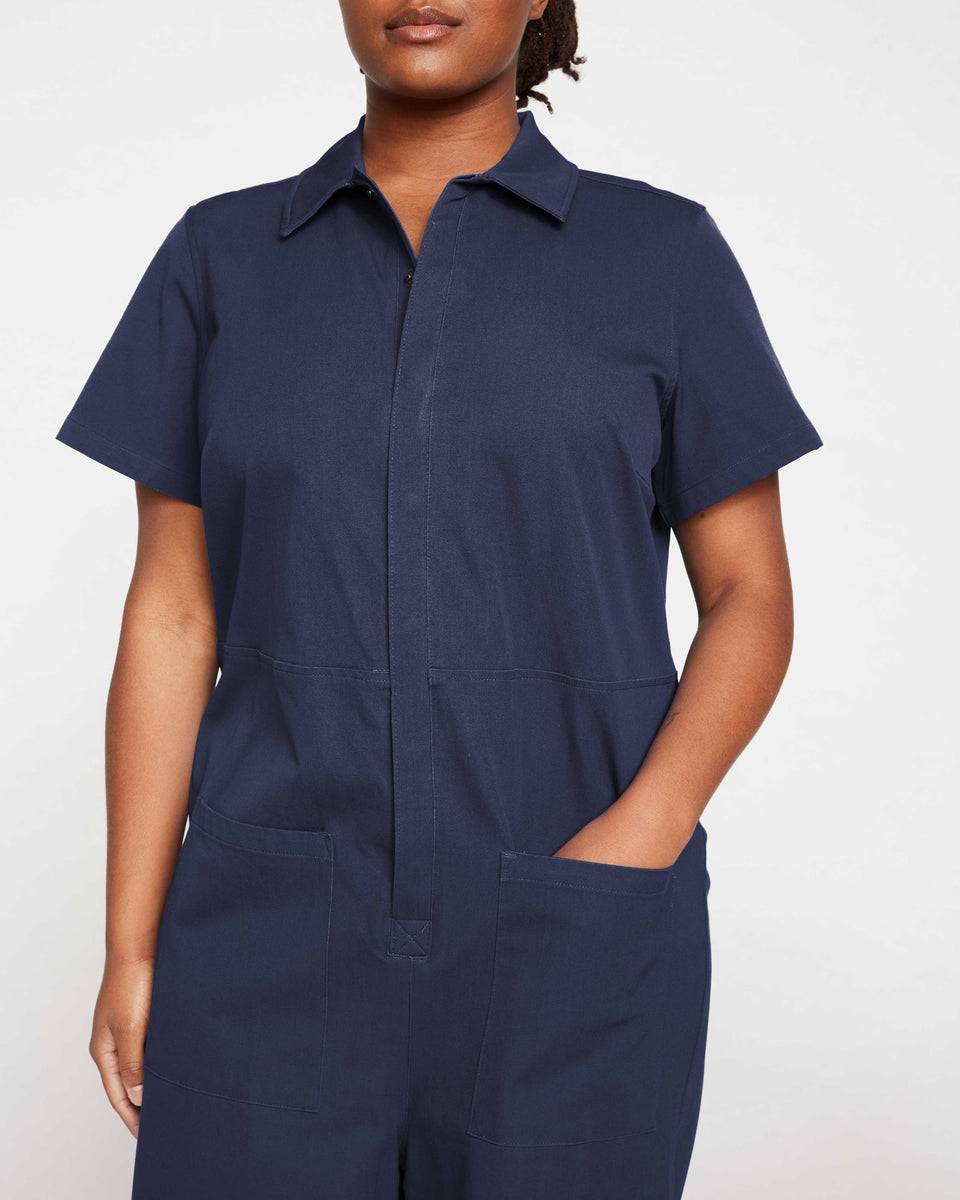 Kate Stretch Cotton Twill Jumpsuit - Navy Zoom image 1