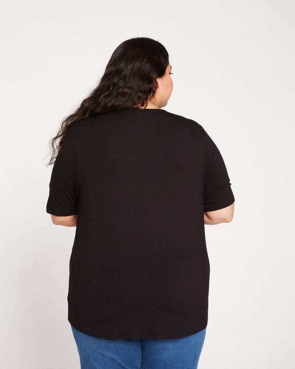 Lily Liquid Jersey V-Neck Stovepipe Tee - Black Zoom image 3
