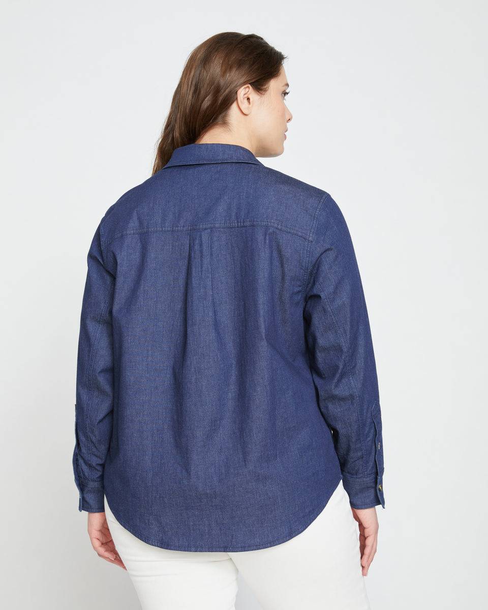 Minimalist Stretch Cotton Chambray Shirt - Dark Indigo Zoom image 3