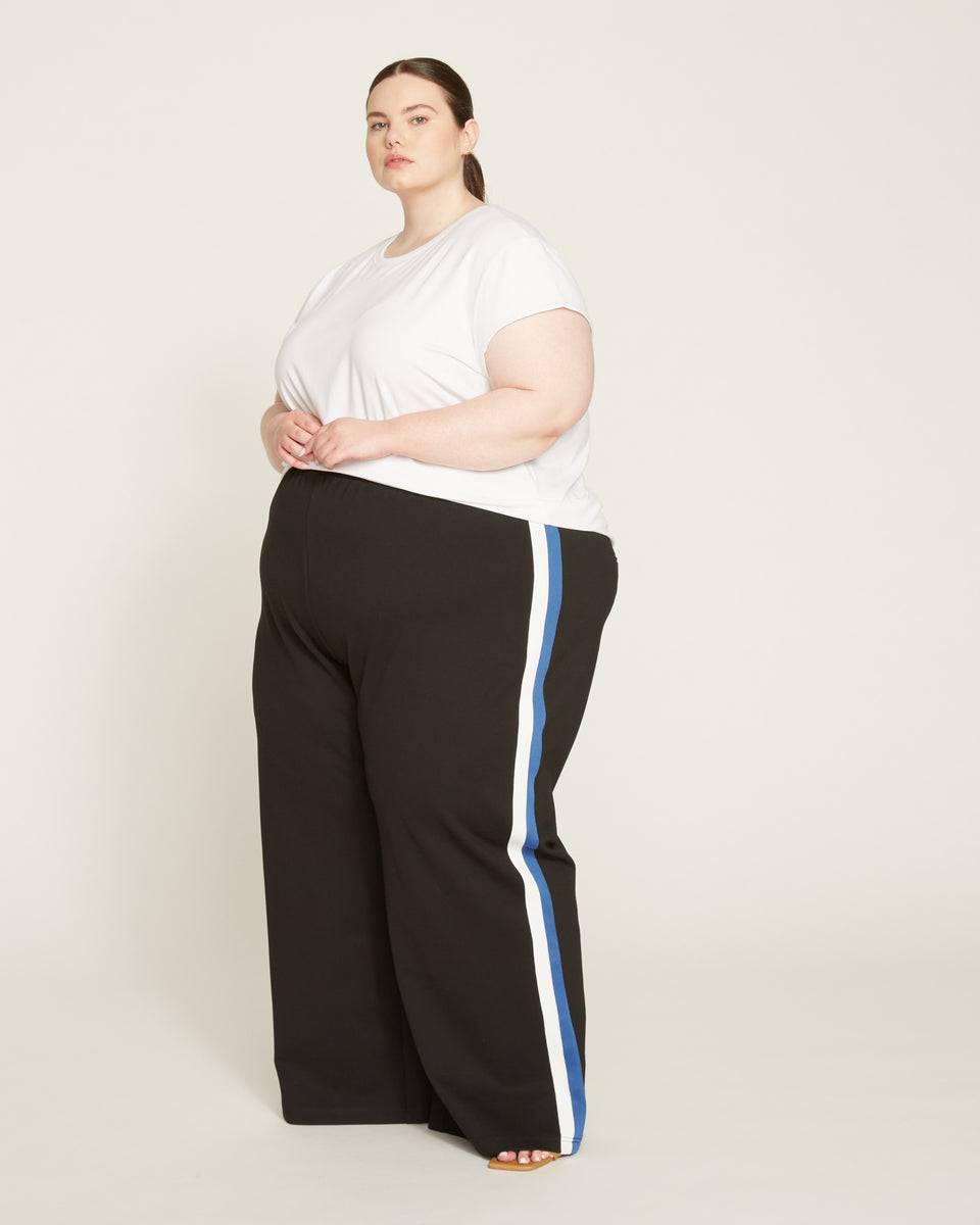 Stephanie Wide Leg Stripe Ponte Pants 30 Inch - Black with Blue/White Stripe Zoom image 0
