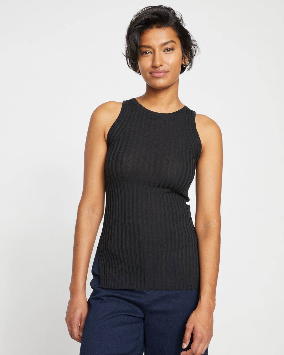 Knitted High Neck Tank - Black Zoom image 0