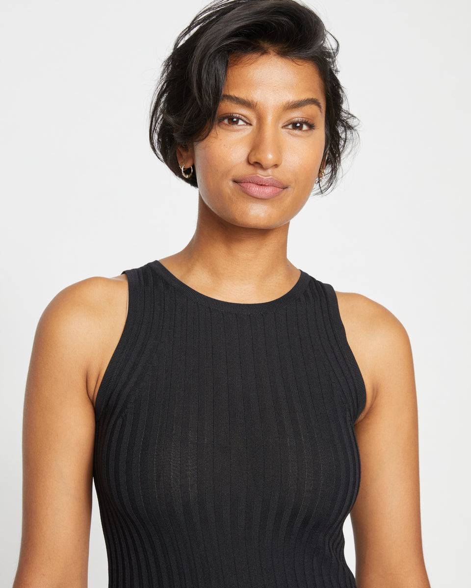 Knitted High Neck Tank - Black Zoom image 1