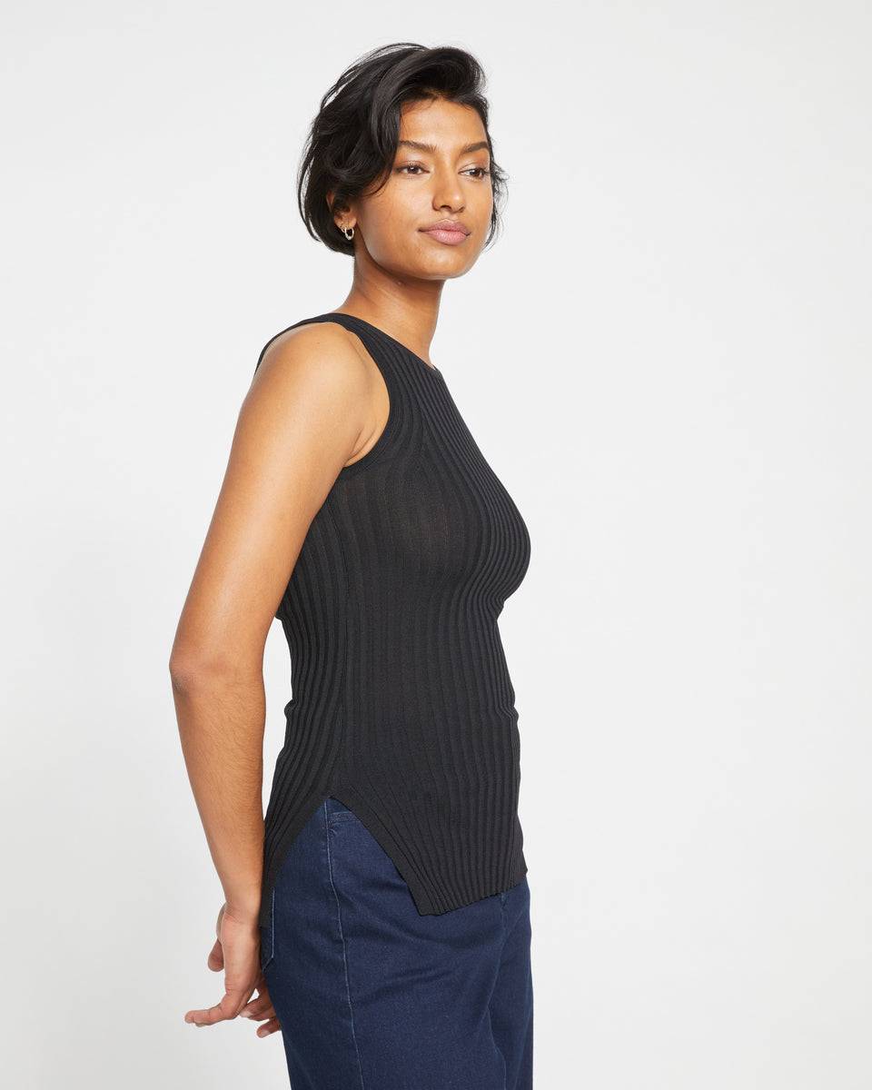 Knitted High Neck Tank - Black Zoom image 2