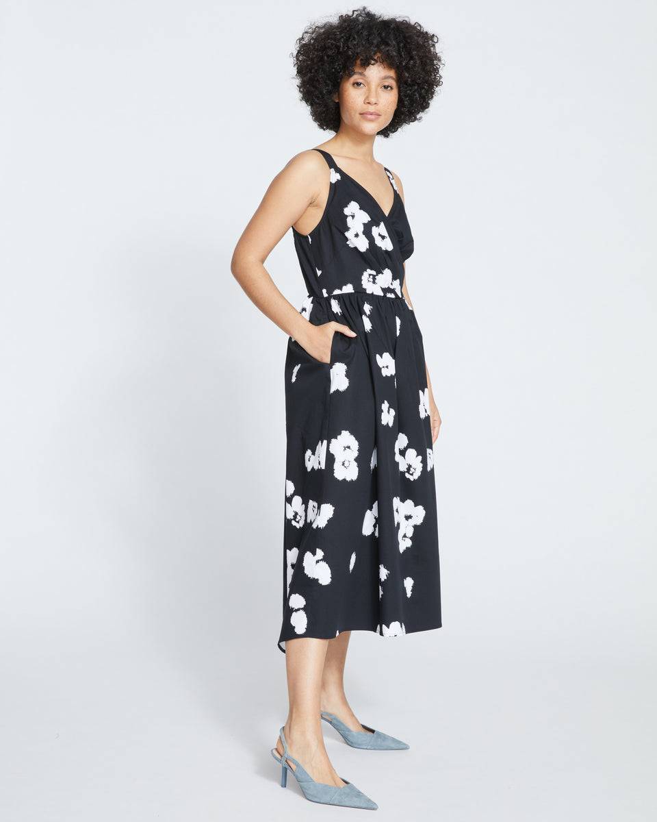 Bellport Sateen Crossover Dress - Black With Painted Flowers Zoom image 2