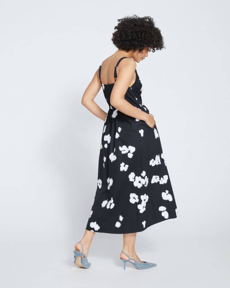 Bellport Sateen Crossover Dress - Black With Painted Flowers Zoom image 3