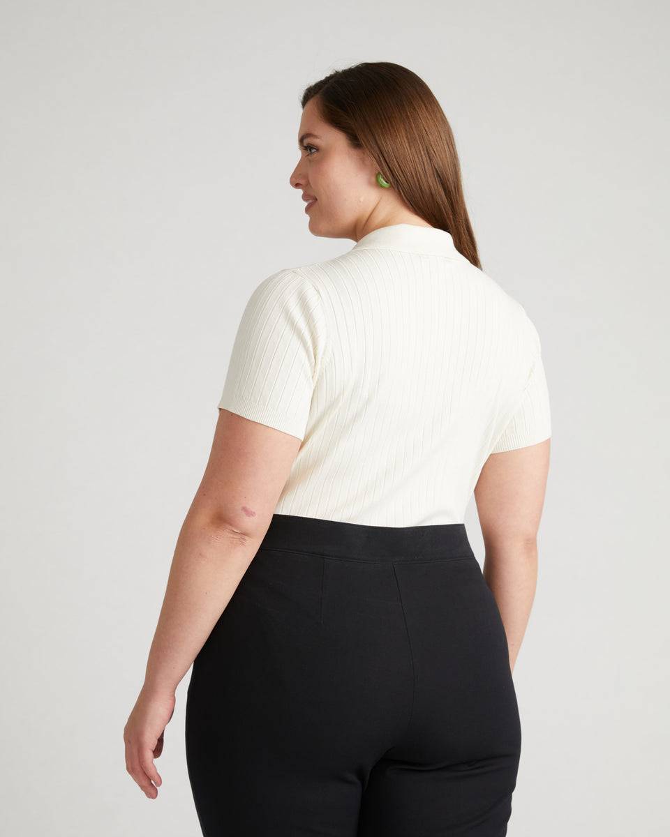 Jacqueline Short Sleeve Polo Sweater - Crisp White Zoom image 3