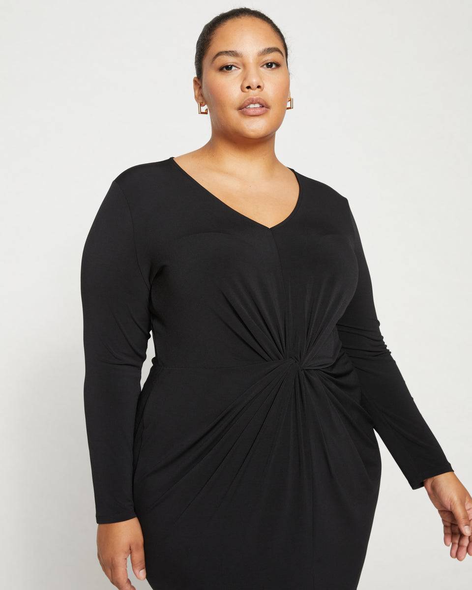 Velvety-Cool Jersey Twist Dress - Black Zoom image 1