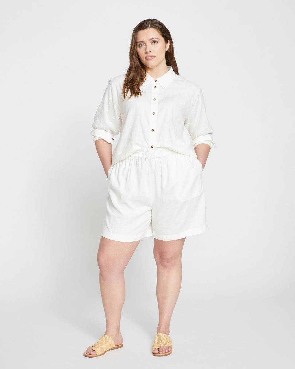 Juniper Linen Easy Pull-On Shorts - White Zoom image 1