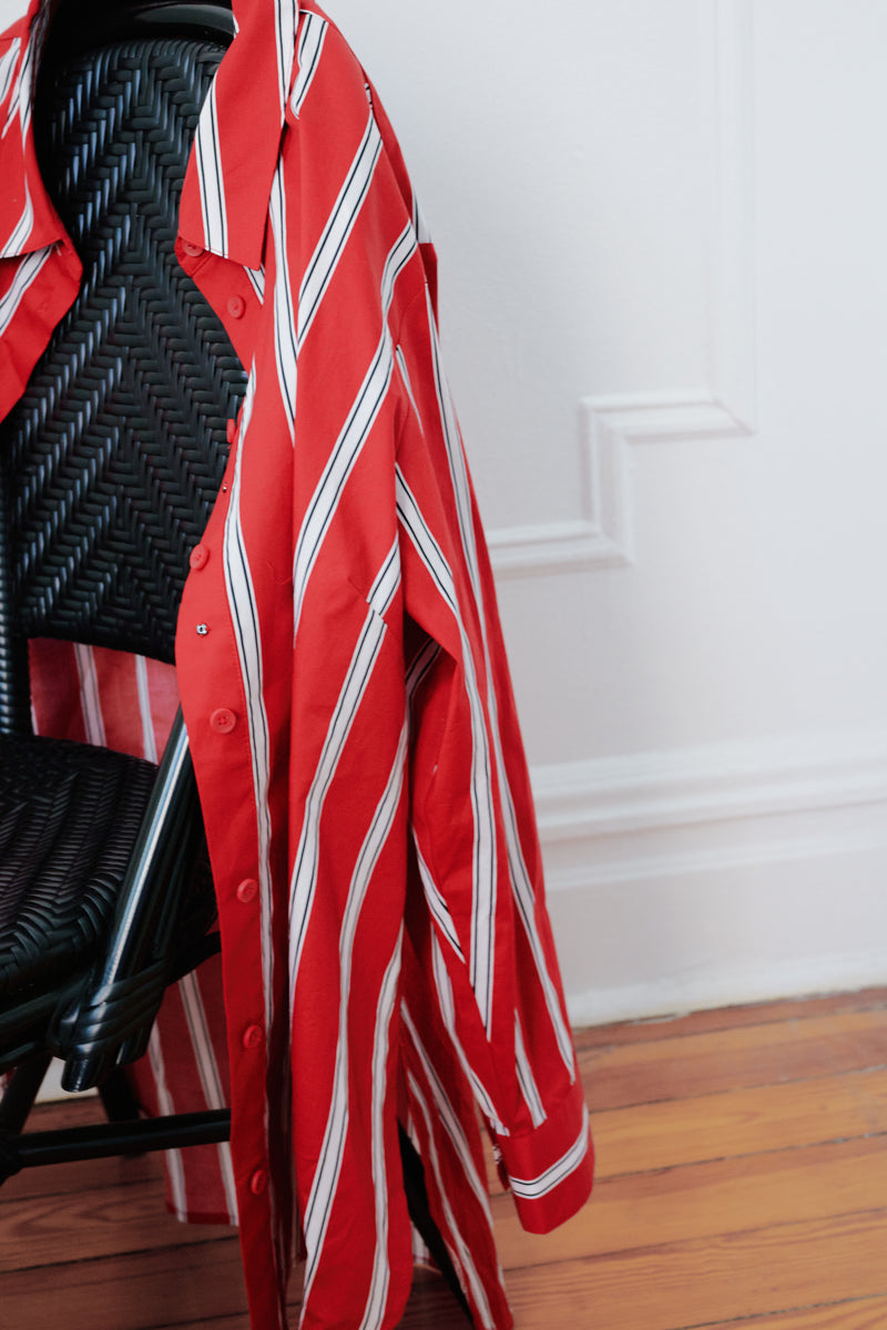 The Artist Poplin Shirt - Red/Black/White Stripe