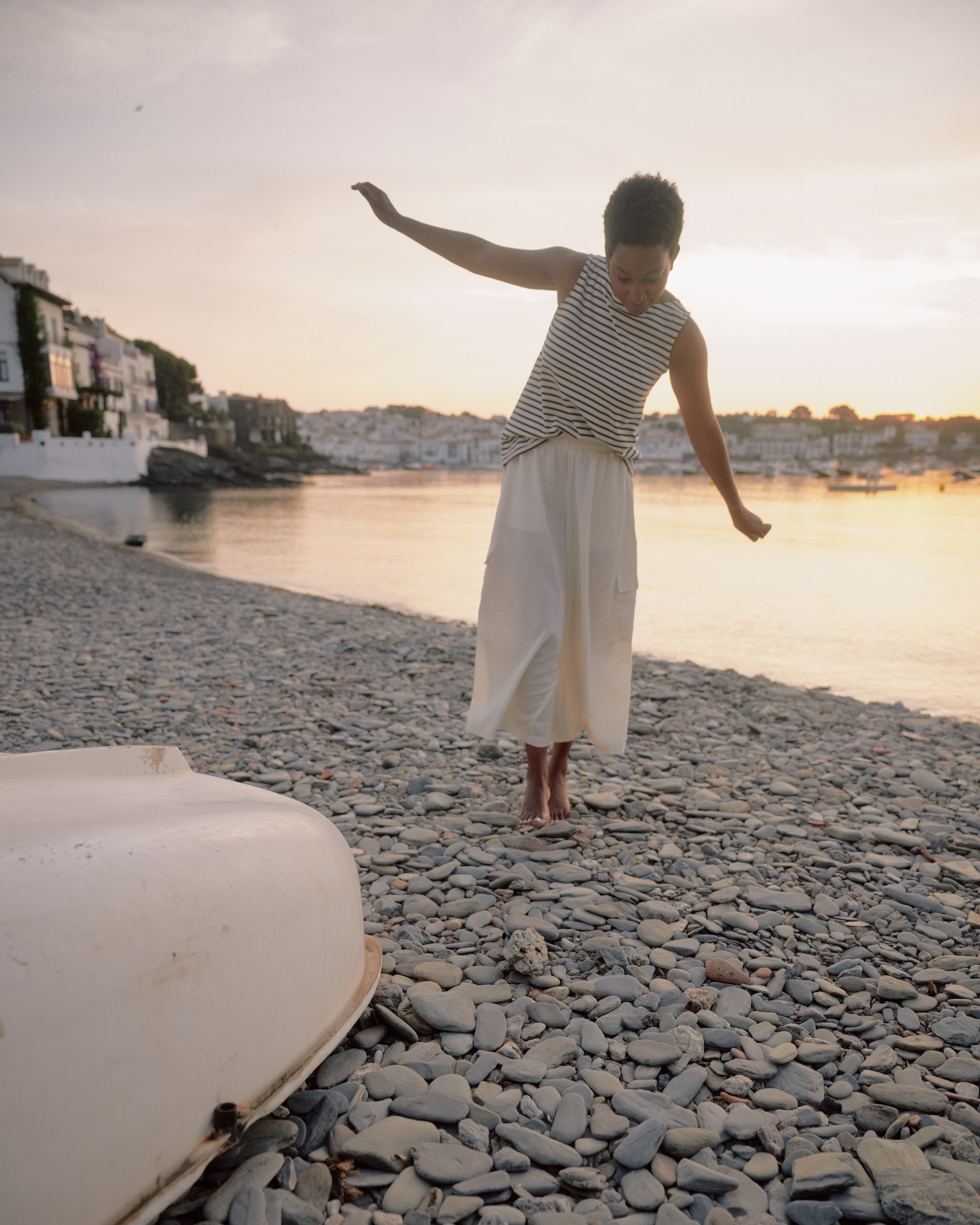 Palazzo Cargo Linen Pant - White