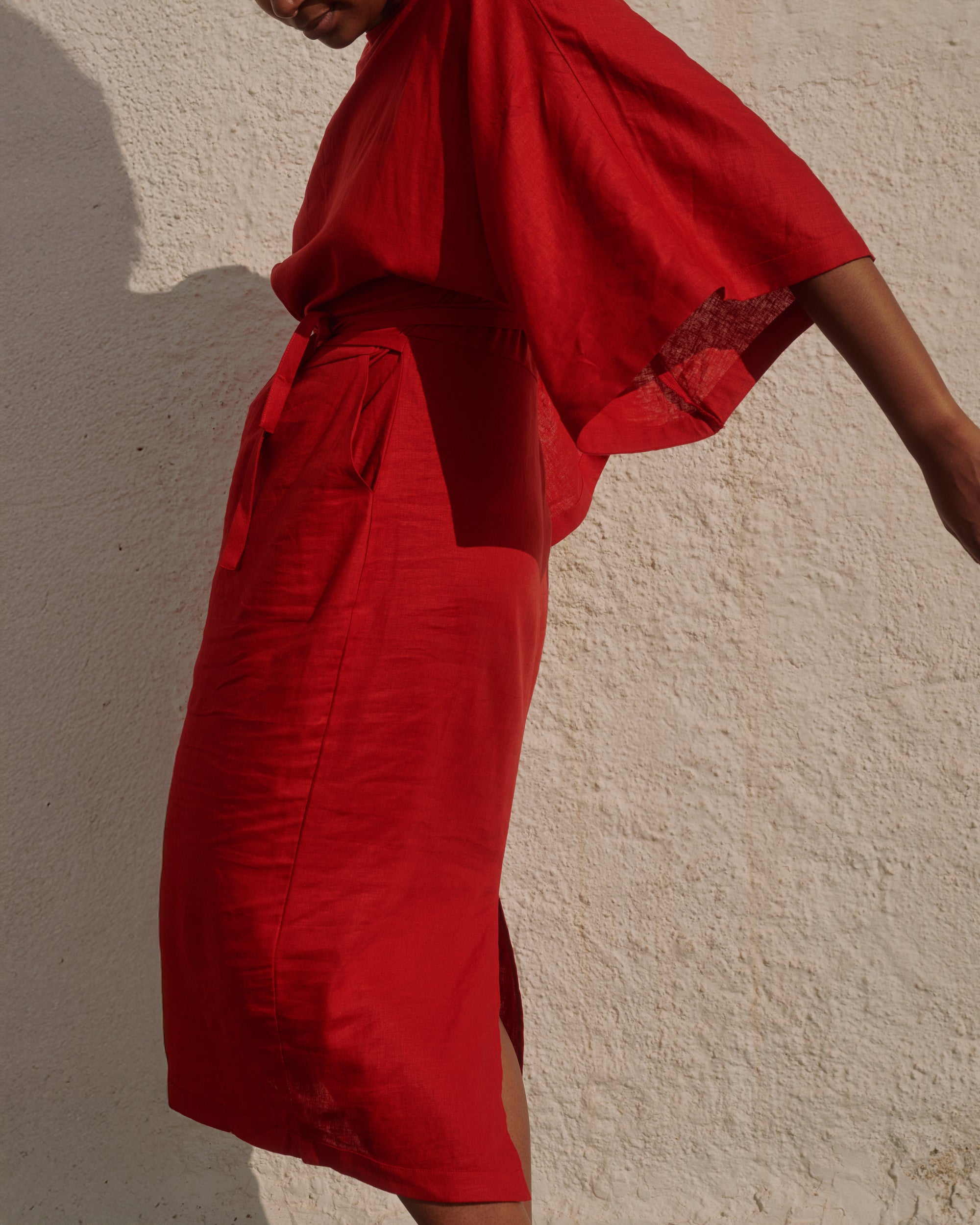 Lio Linen Dress - Ruby Red