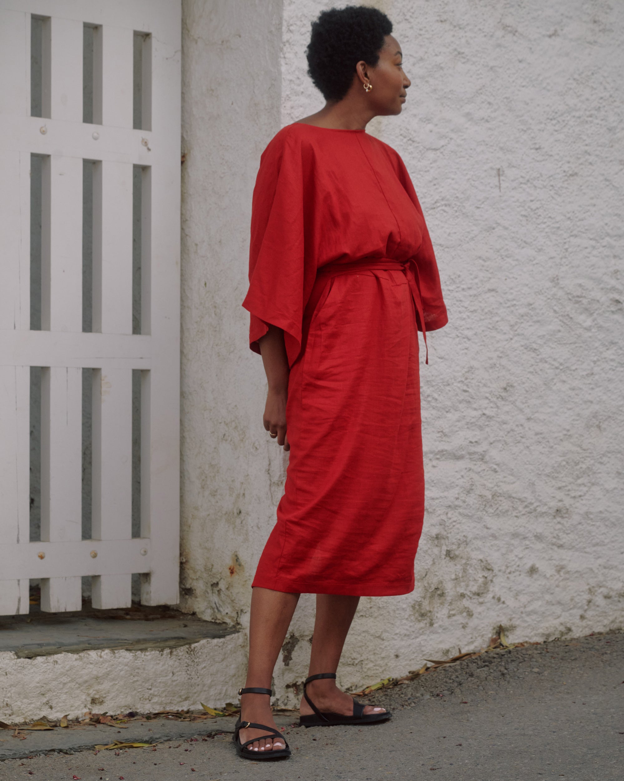 Lio Linen Dress - Ruby Red