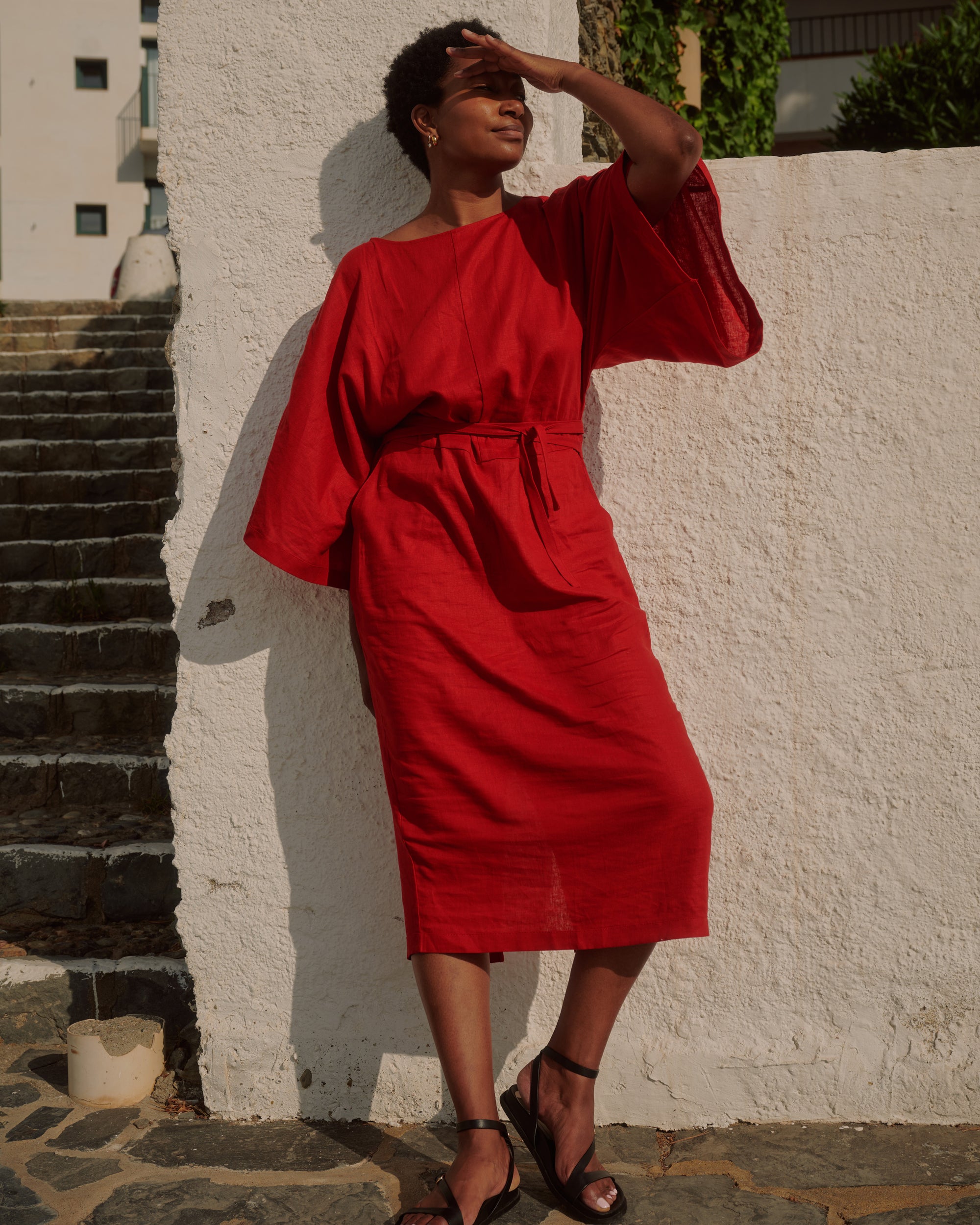 Lio Linen Dress - Ruby Red
