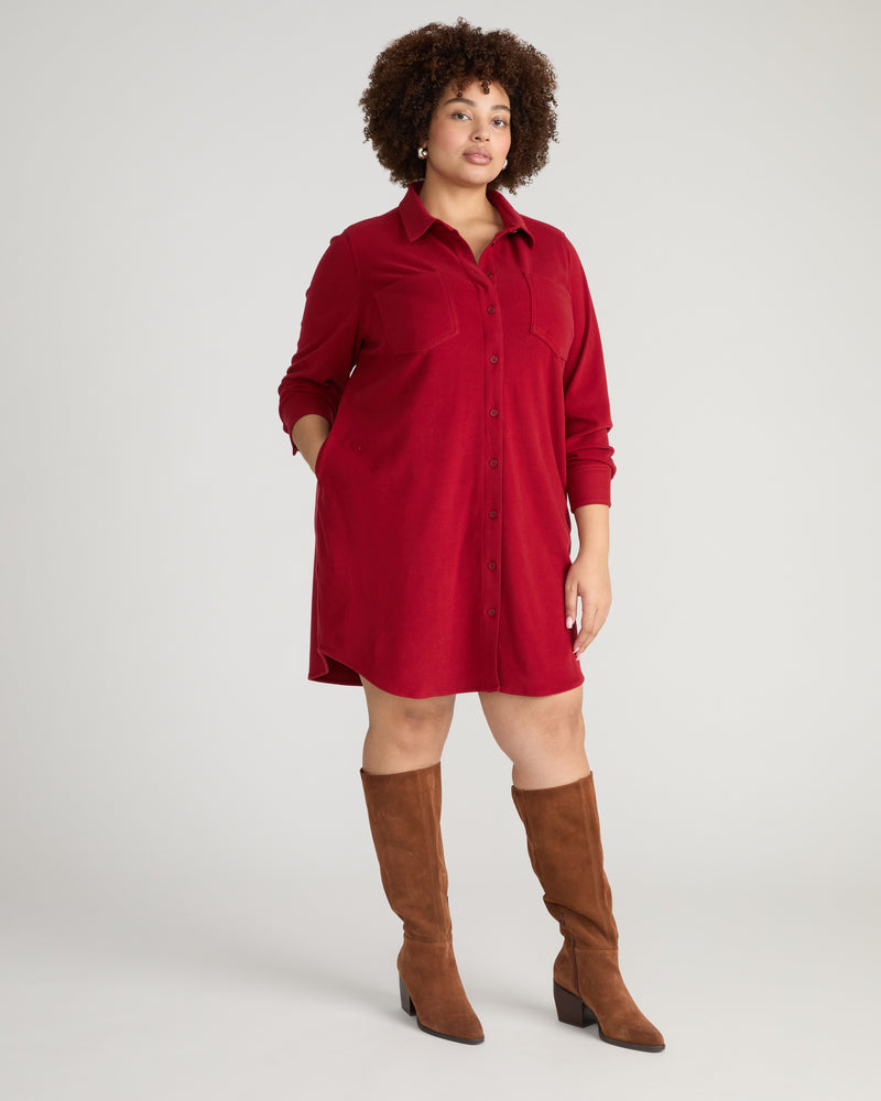 Maine Stretch Flannel Shirtdress - Autumnal Red