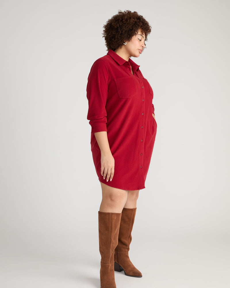 Maine Stretch Flannel Shirtdress - Autumnal Red