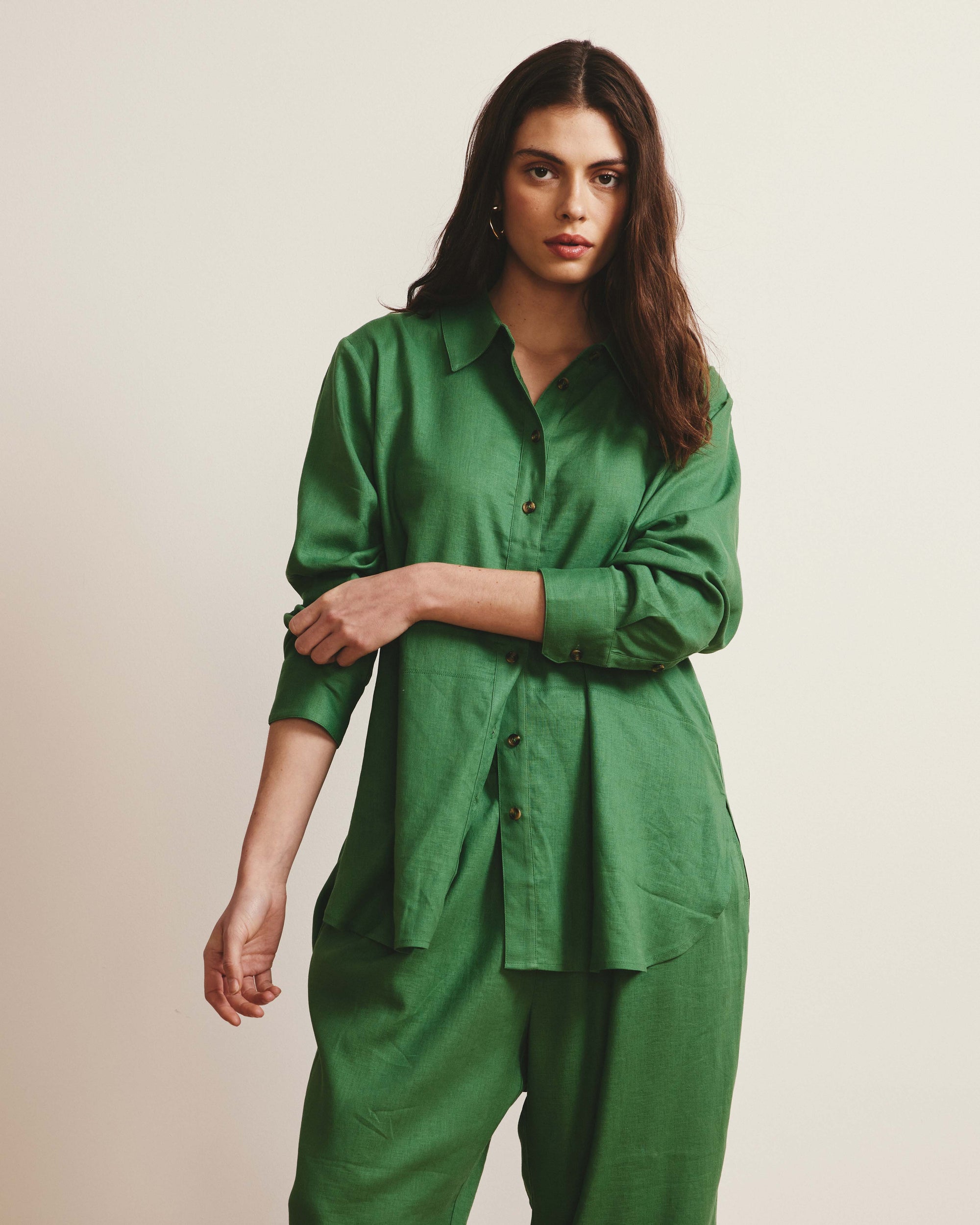 Dawn Linen Hi Low Tunic - Clover