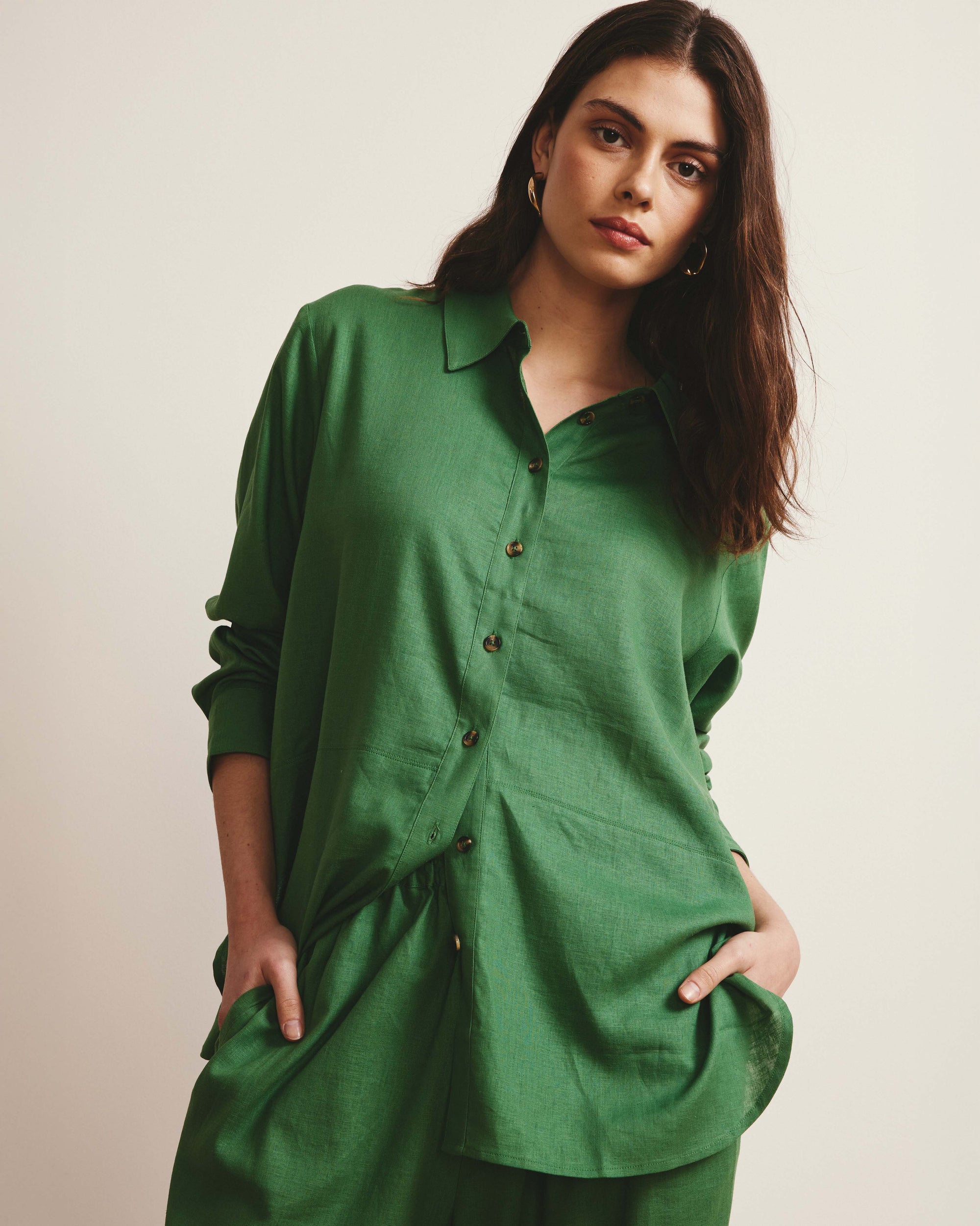 Dawn Linen Hi Low Tunic - Clover