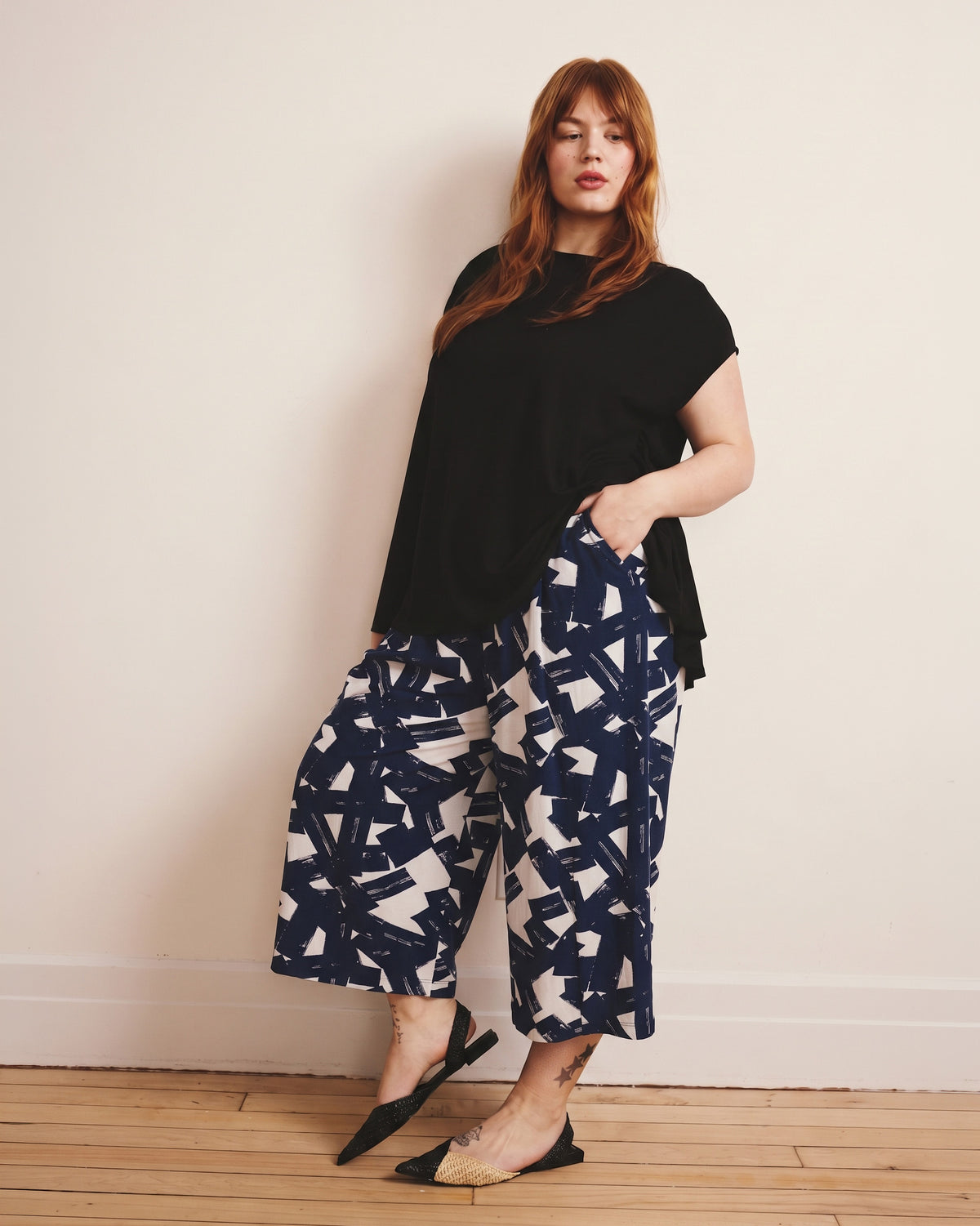 Lotti Jersey Culottes - Navy Santiago Print | Plus Size & Straight Size Women's Fashion | Universal Standard