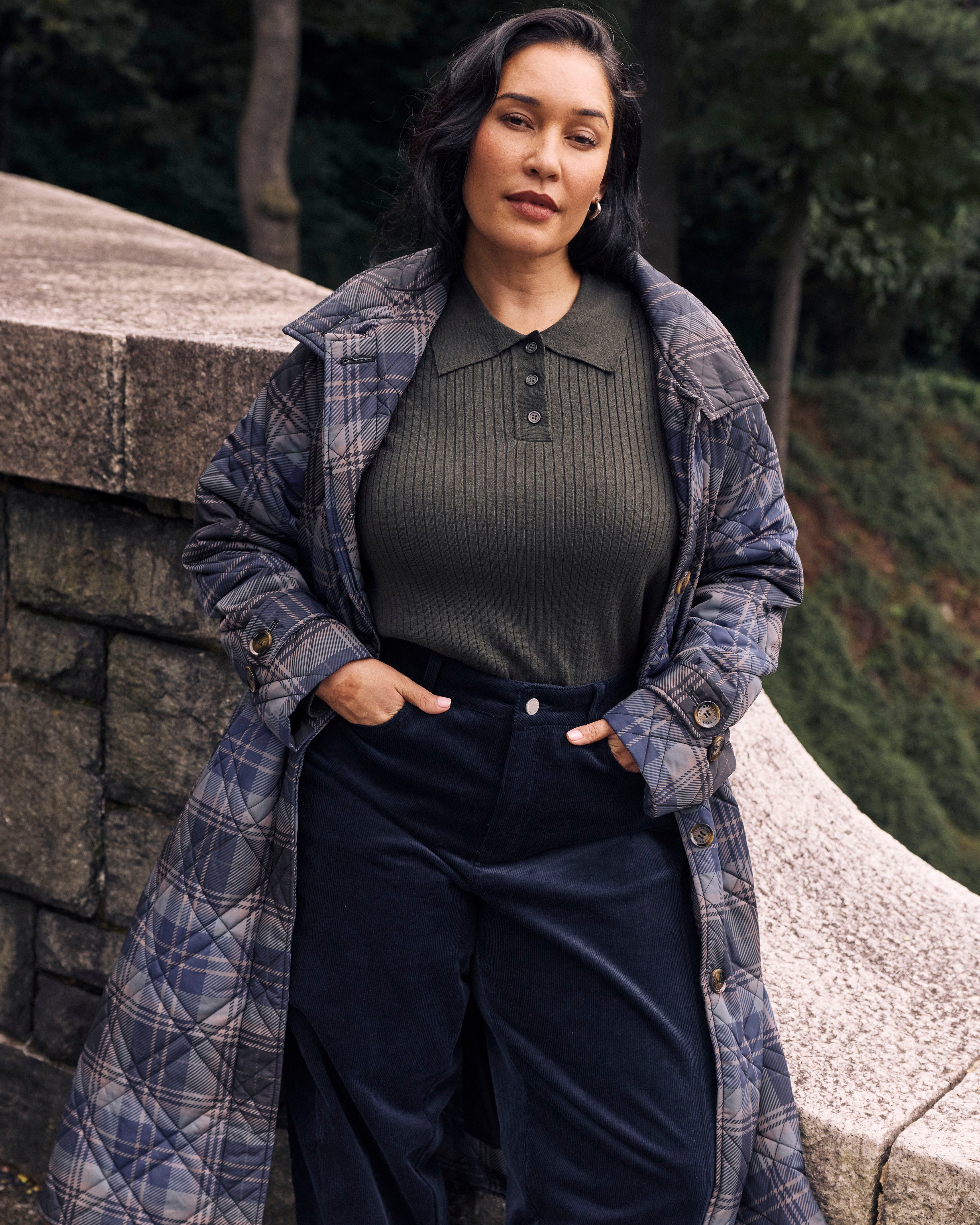 Savvy Fine Ribbed Polo Sweater - Deep Hiking Green | Plus Size & Straight Size Women's Fashion | Universal Standard