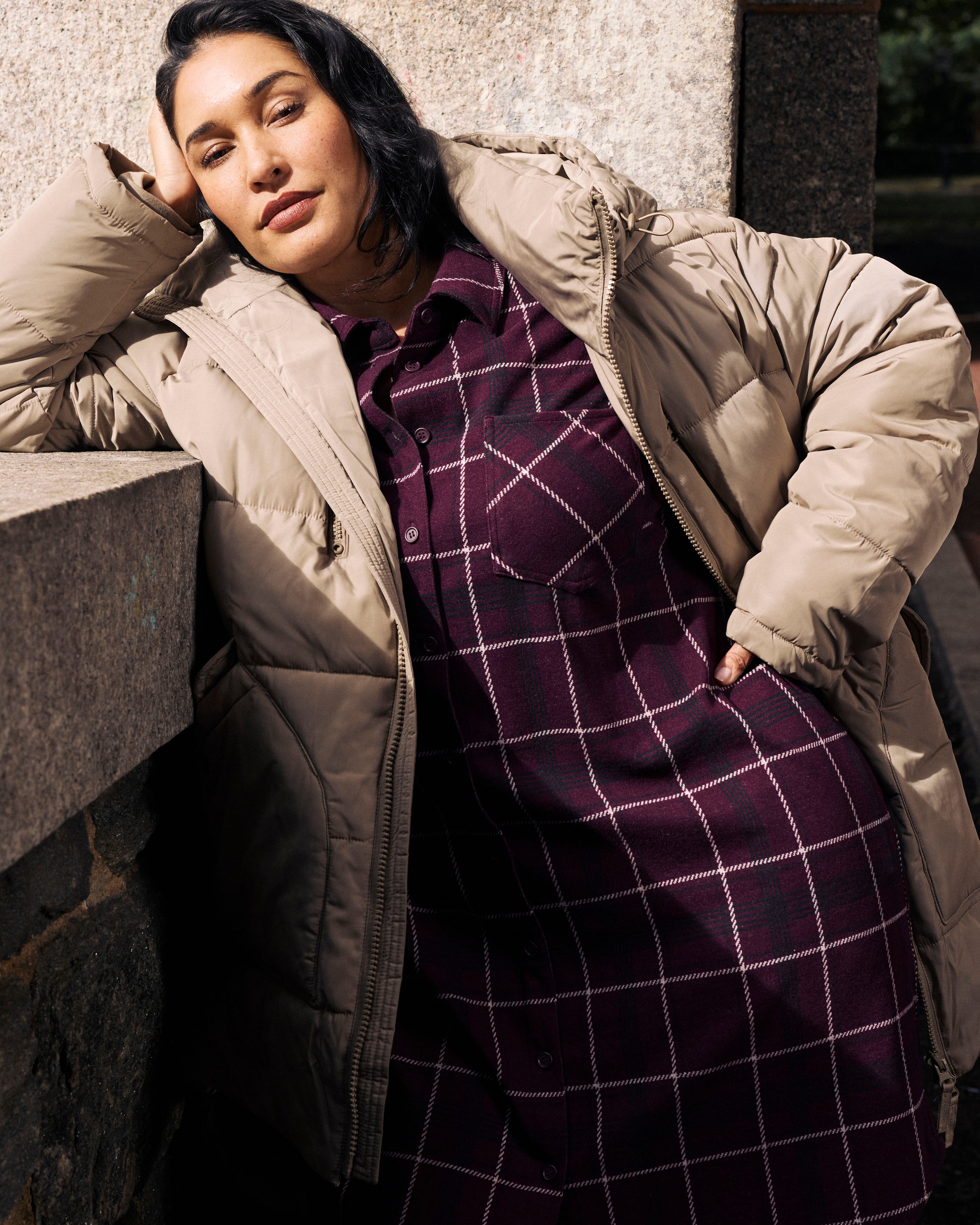 Maine Stretch Flannel Shirtdress - Gamay Windowpane Plaid | Plus Size & Straight Size Women's Fashion | Universal Standard