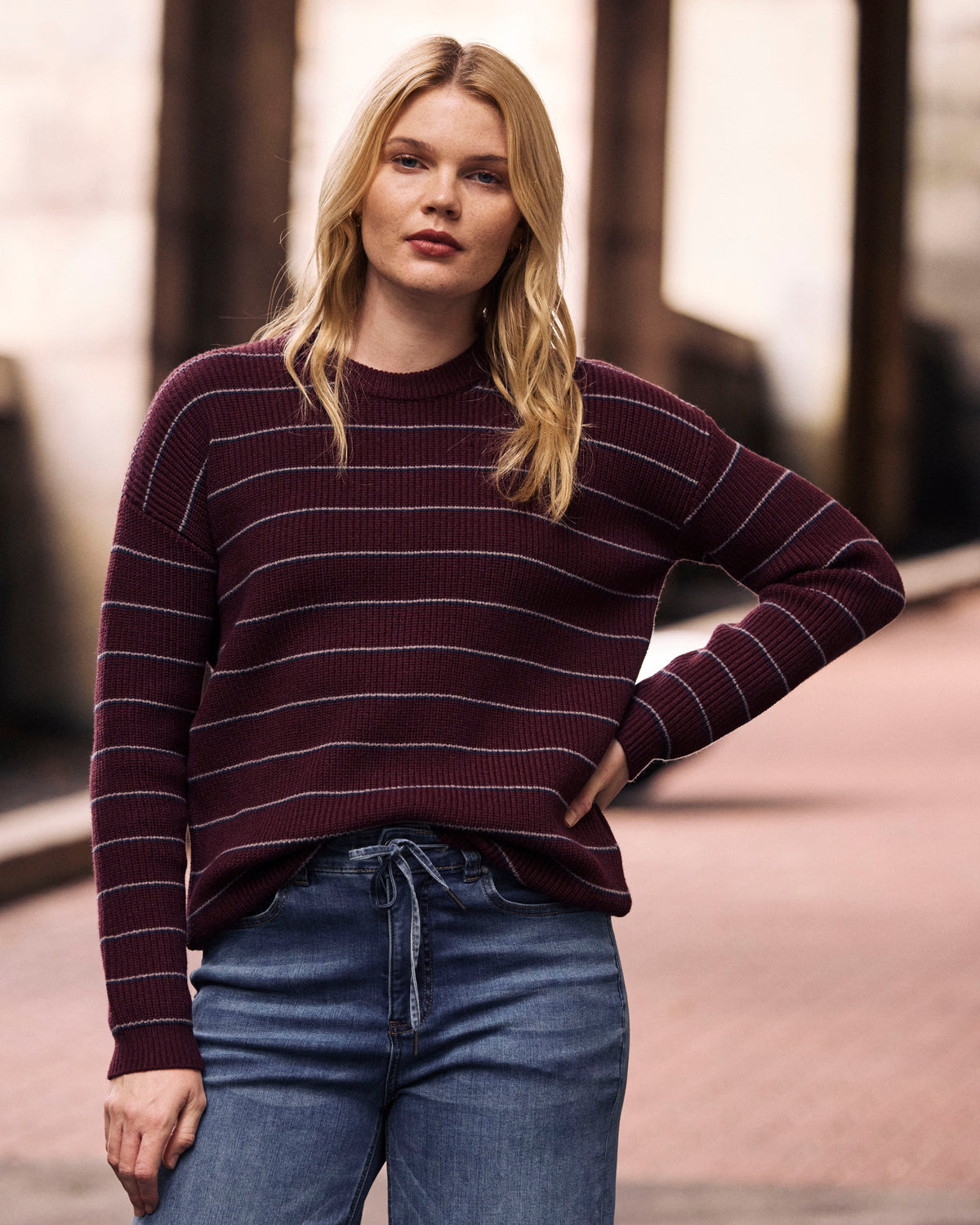 Bruno Sweater - Burgundy/Silver Microstripe