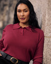 Savvy Fine Ribbed Polo Sweater - Red Plum