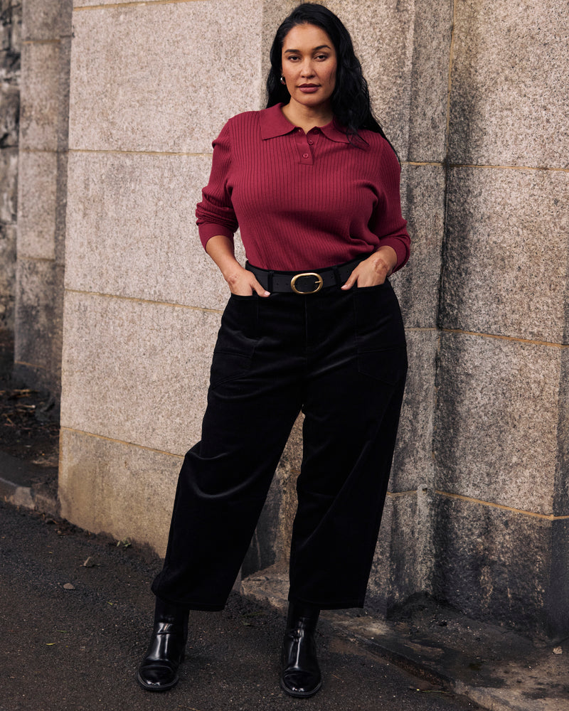 Dakota Cropped Barrel Leg Corduroy Pants - Black | Plus Size & Straight Size Women's Fashion | Universal Standard