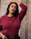 Savvy Fine Ribbed Polo Sweater - Red Plum