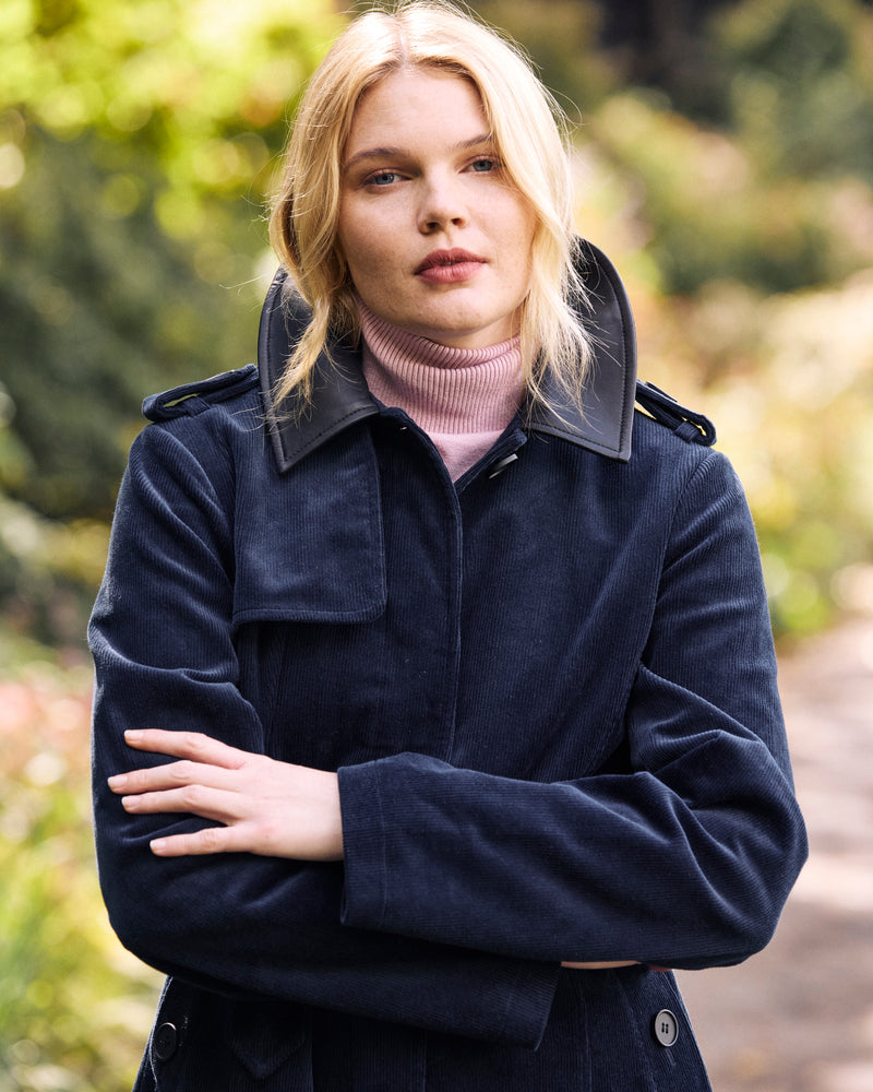 Cortland Stretch Corduroy Trench Coat - Navy | Plus Size & Straight Size Women's Fashion | Universal Standard