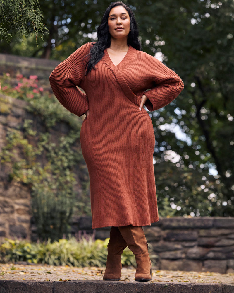 Better-Than-Wool Faux Wrap Dress - Cognac | Plus Size & Straight Size Women's Fashion | Universal Standard