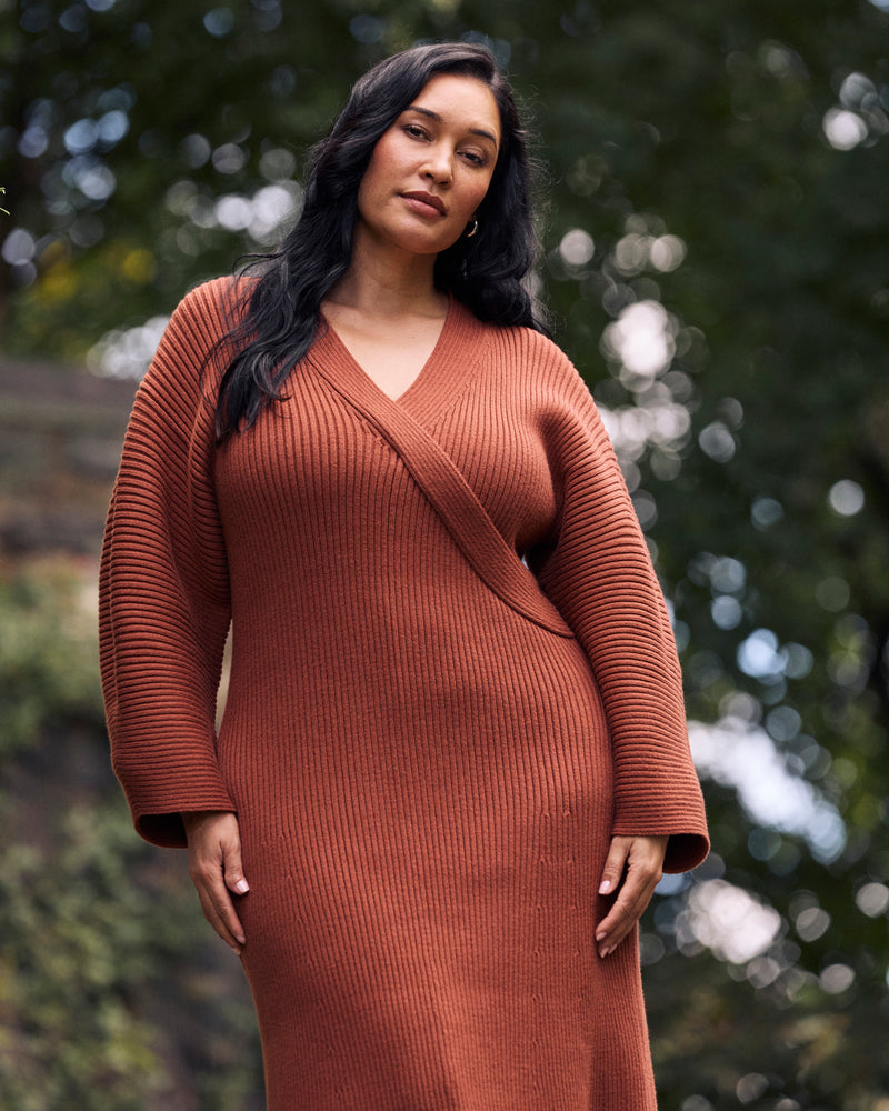 Better-Than-Wool Faux Wrap Dress - Cognac | Plus Size & Straight Size Women's Fashion | Universal Standard