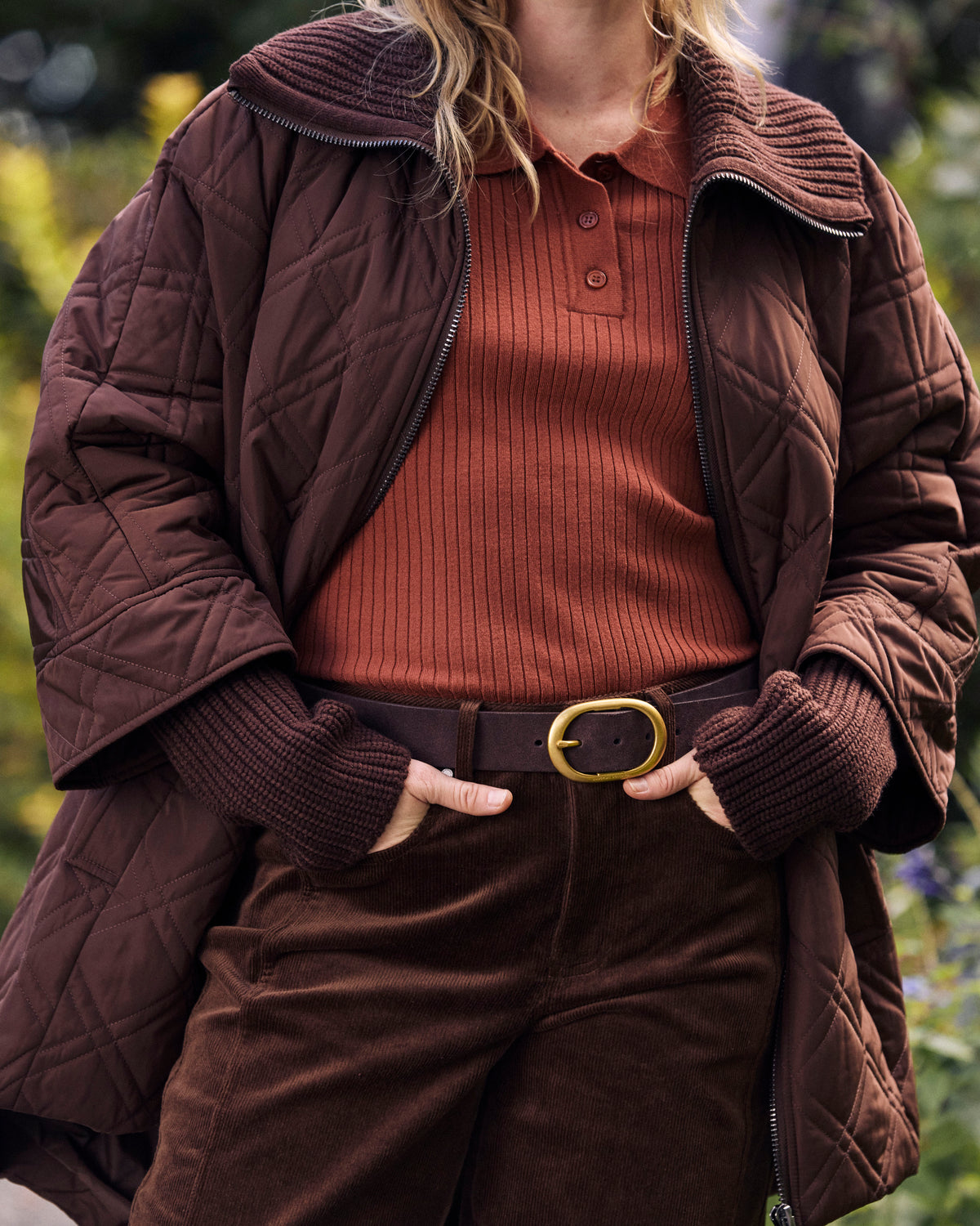Savvy Fine Ribbed Polo Sweater - Cognac | Plus Size & Straight Size Women's Fashion | Universal Standard