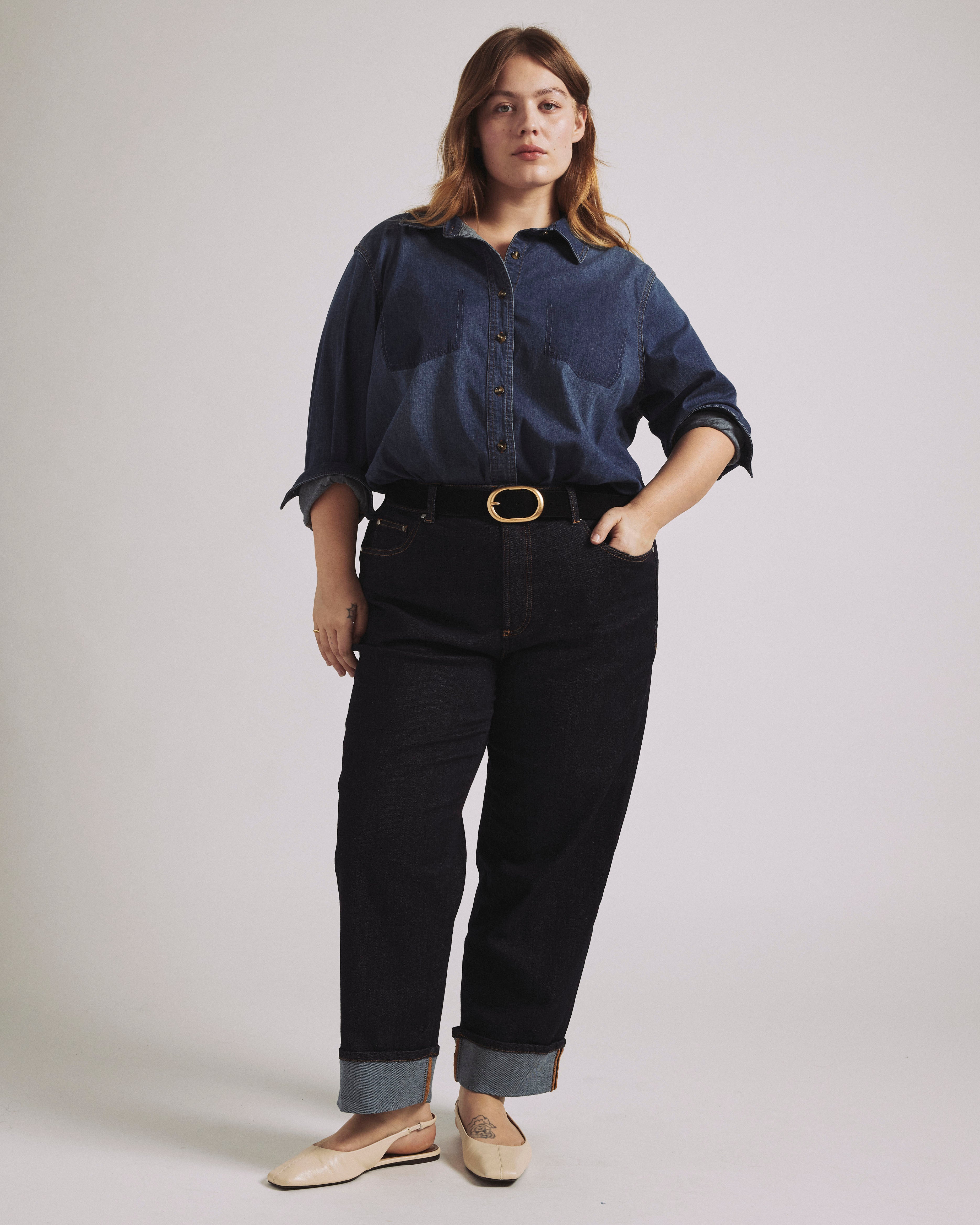 Stevie High Rise Cuffed Straight Leg Jeans - Vintage Indigo Selvedge | Plus Size & Straight Size Women's Fashion | Universal Standard