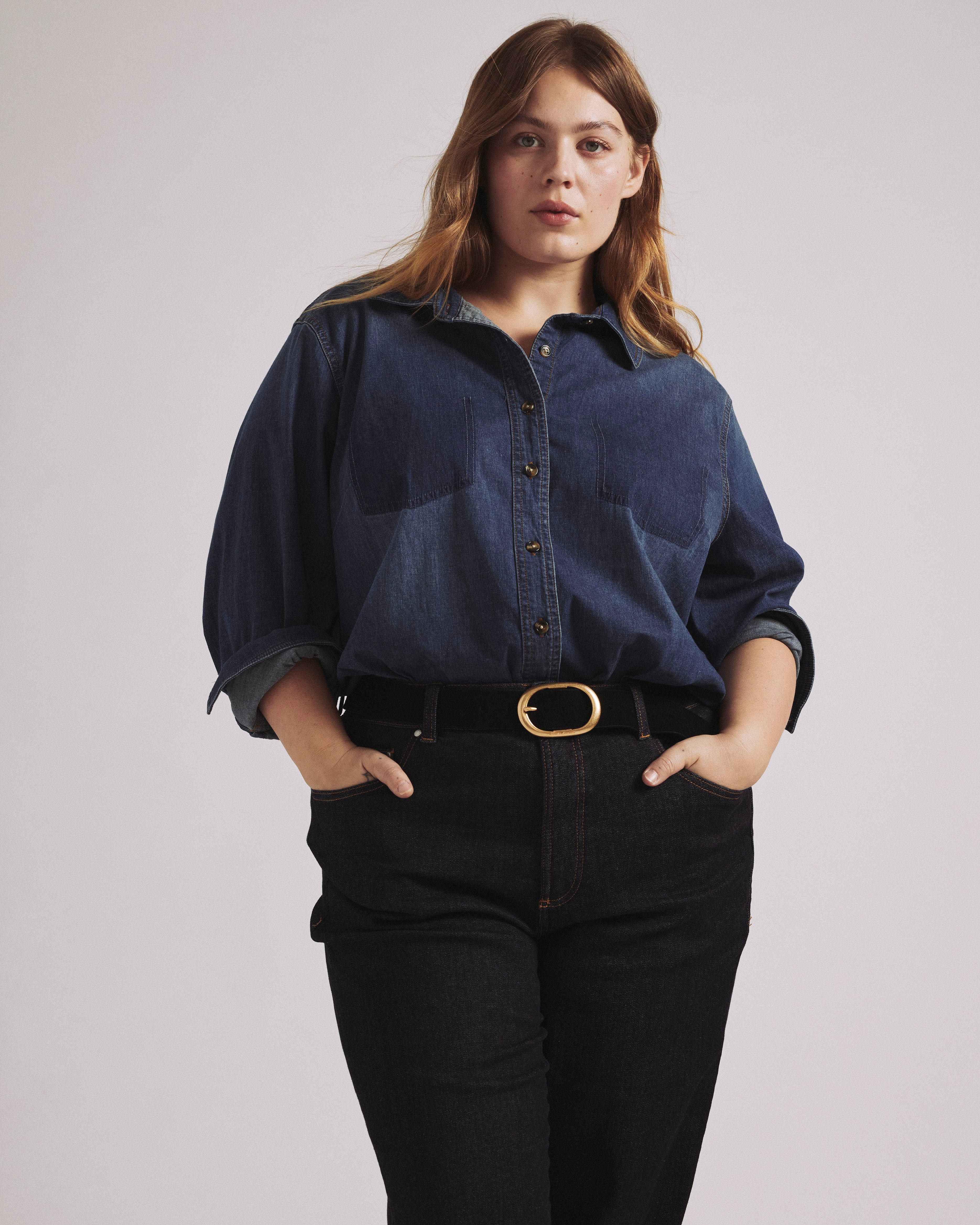 Minimalist Stretch Cotton Chambray Shirt - Woodstock Indigo | Plus Size & Straight Size Women's Fashion | Universal Standard