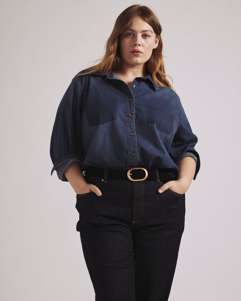 Minimalist Stretch Cotton Chambray Shirt - Woodstock Indigo | Plus Size & Straight Size Women's Fashion | Universal Standard