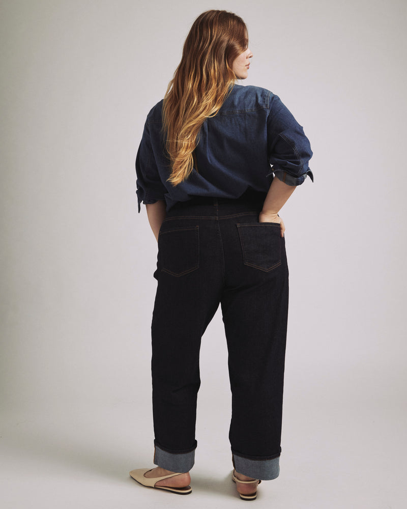 Stevie High Rise Cuffed Straight Leg Jeans - Vintage Indigo Selvedge