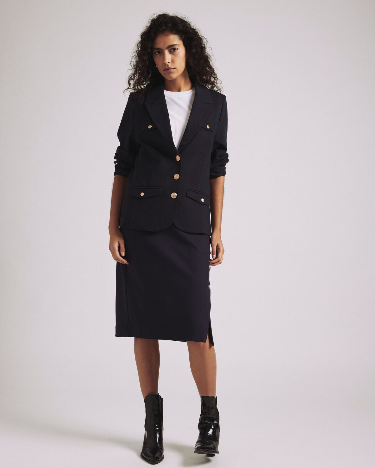 4 Pocket Uniform Ponte Blazer - Navy with Gold Buttons | Plus Size & Straight Size Women's Fashion | Universal Standard