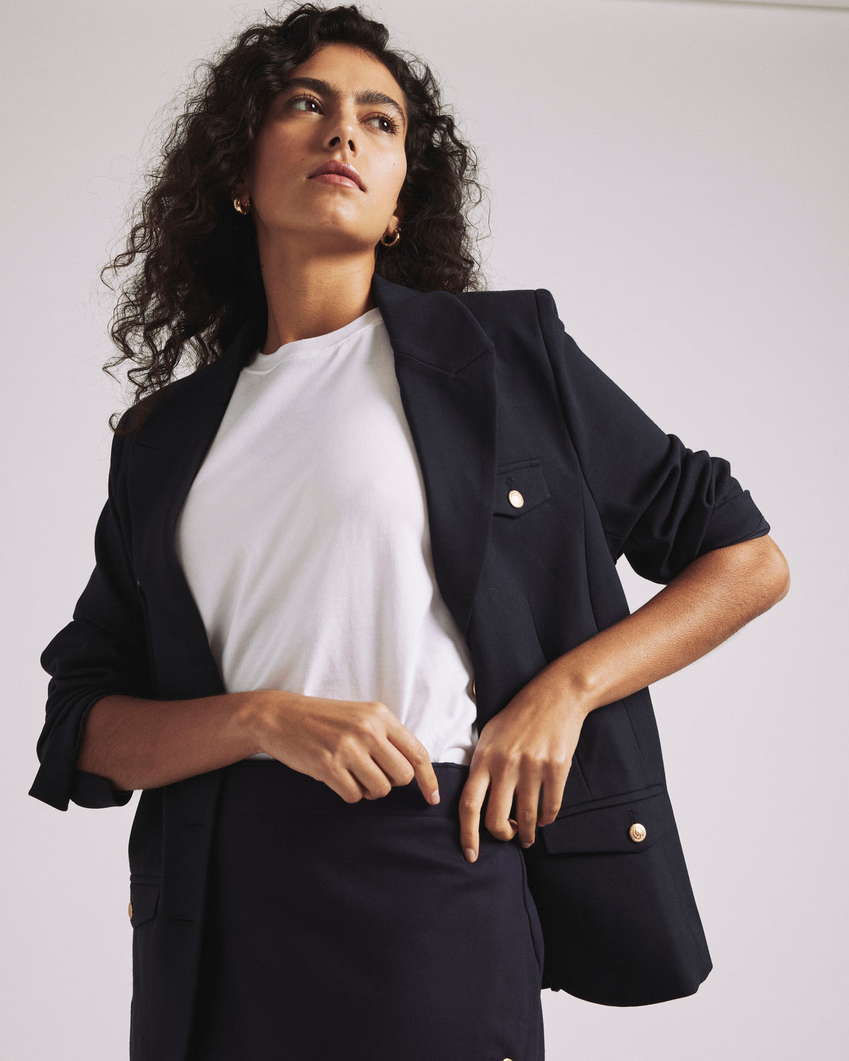 4 Pocket Uniform Ponte Blazer - Navy with Gold Buttons | Plus Size & Straight Size Women's Fashion | Universal Standard