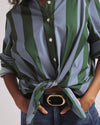 Henning x US Madison Shirt - Green/Blue Directional Stripe | Plus Size & Straight Size Women's Fashion | Universal Standard