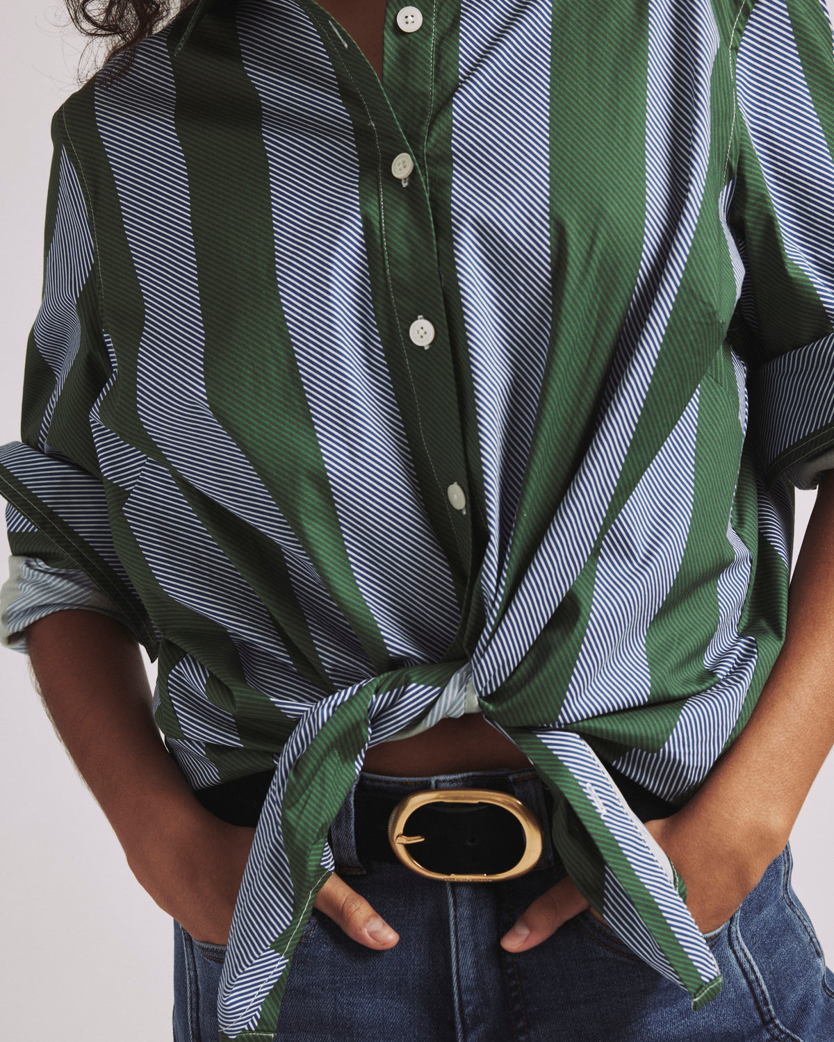 Henning x US Madison Shirt - Green/Blue Directional Stripe | Plus Size & Straight Size Women's Fashion | Universal Standard