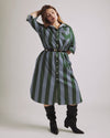 Odeon Stretch Poplin Shirtdress - Green/Blue Directional Stripe | Plus Size & Straight Size Women's Fashion | Universal Standard