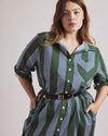Odeon Stretch Poplin Shirtdress - Green/Blue Directional Stripe | Plus Size & Straight Size Women's Fashion | Universal Standard