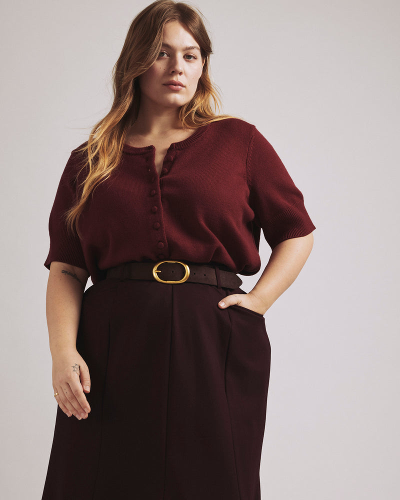 Soft Spun Short Sleeve Cardigan - Deep Red | Plus Size & Straight Size Women's Fashion | Universal Standard