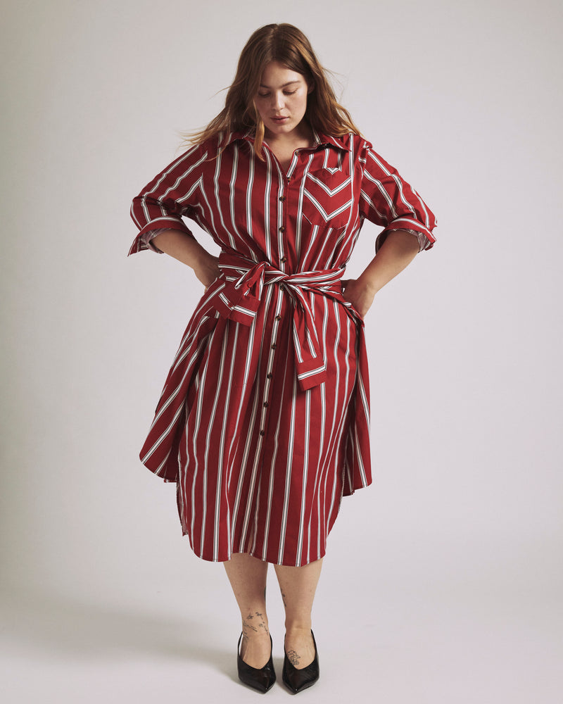 Odeon Stretch Poplin Shirtdress - Red/Black/White Stripe