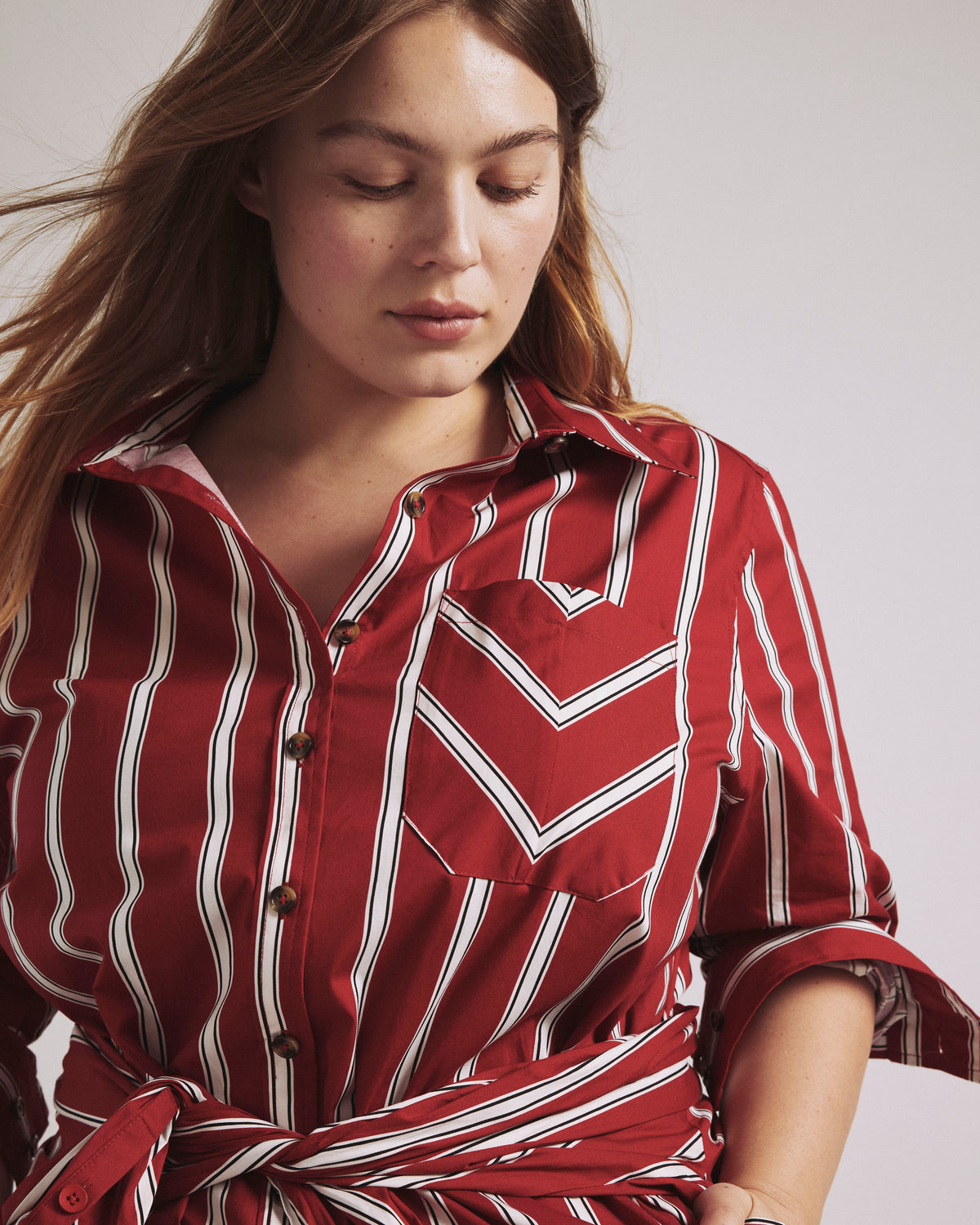 Odeon Stretch Poplin Shirtdress - Red/Black/White Stripe | Plus Size & Straight Size Women's Fashion | Universal Standard