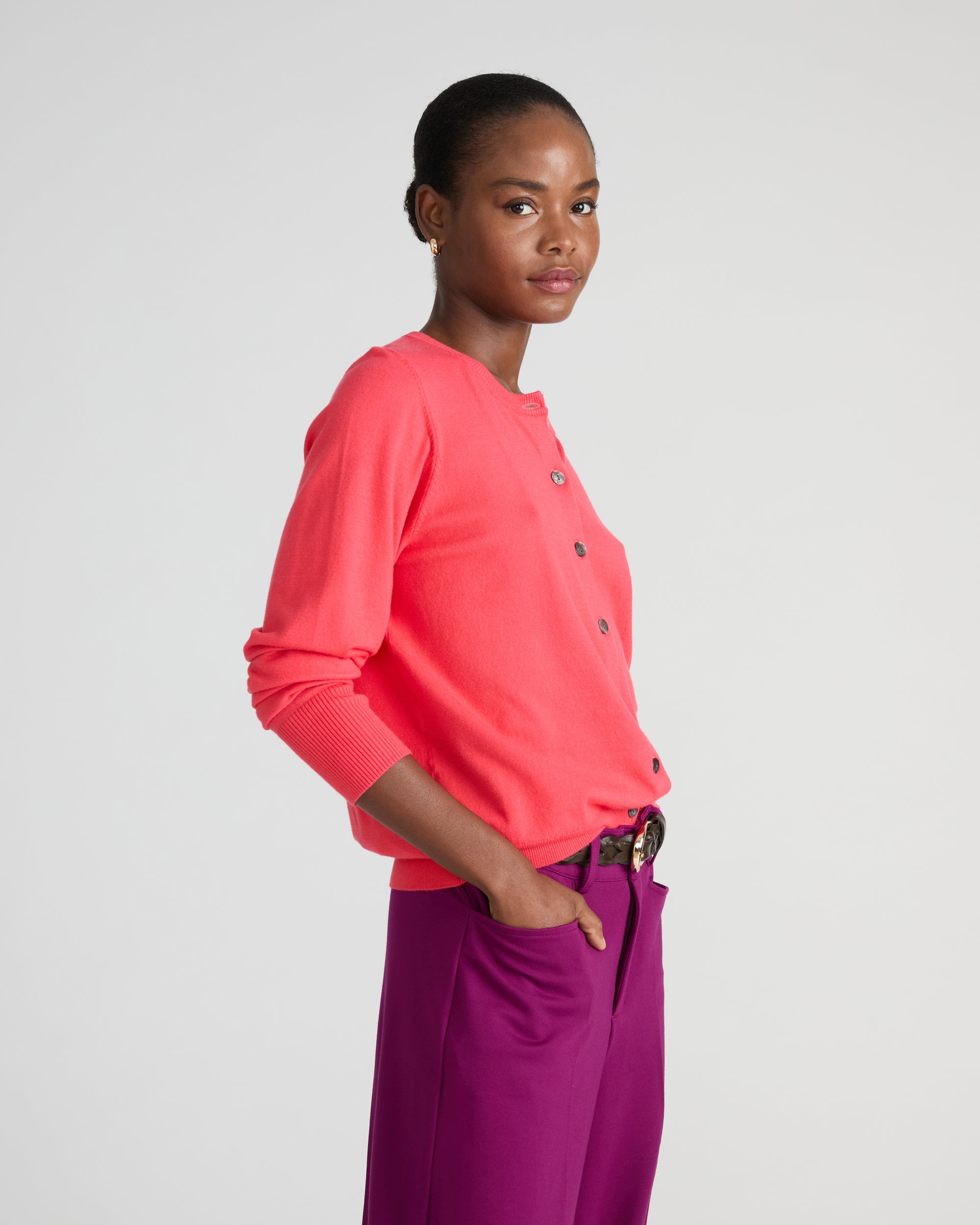 Savvy Fine Knit Crewneck Cardigan - Cinnamon Rose | Plus Size & Straight Size Women's Fashion | Universal Standard