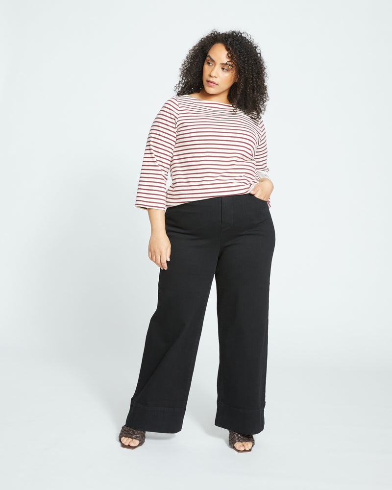Belle Breton Stripe Jersey Tee - Ecru/Burgundy Stripe