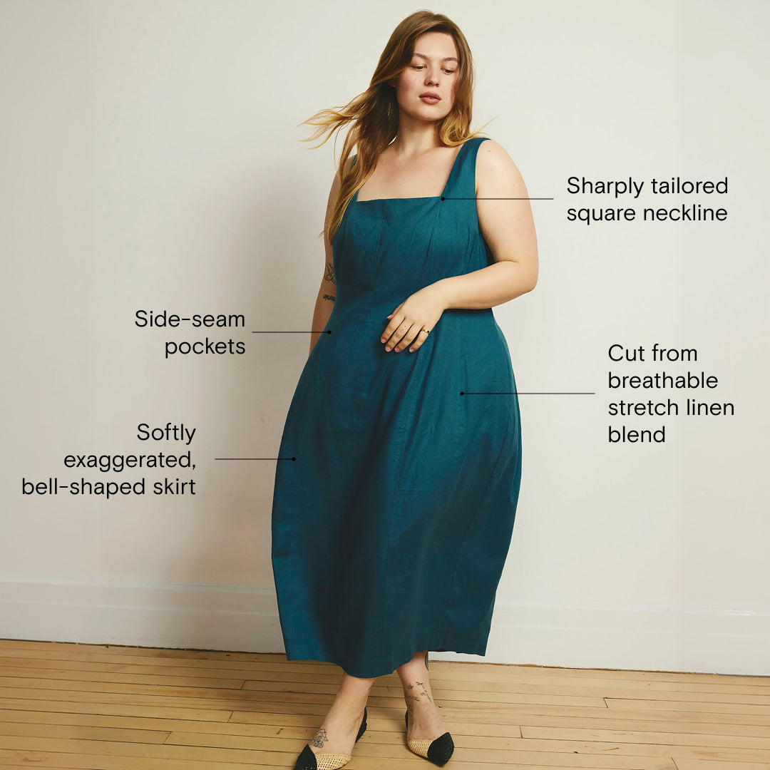 Saulay Square Neck Linen Midi Dress - / Ink Blue- Size2XS - by Universal Standard Saulay Square Neck Linen Midi Dress - / Ink Blue- Size2XS - by Universal Standard