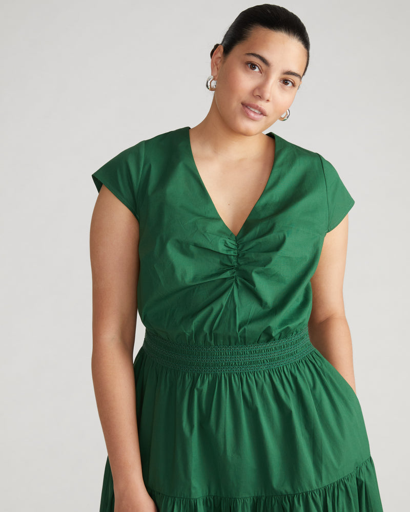 Ambroeus Smocked Poplin Dress - Kelly Green