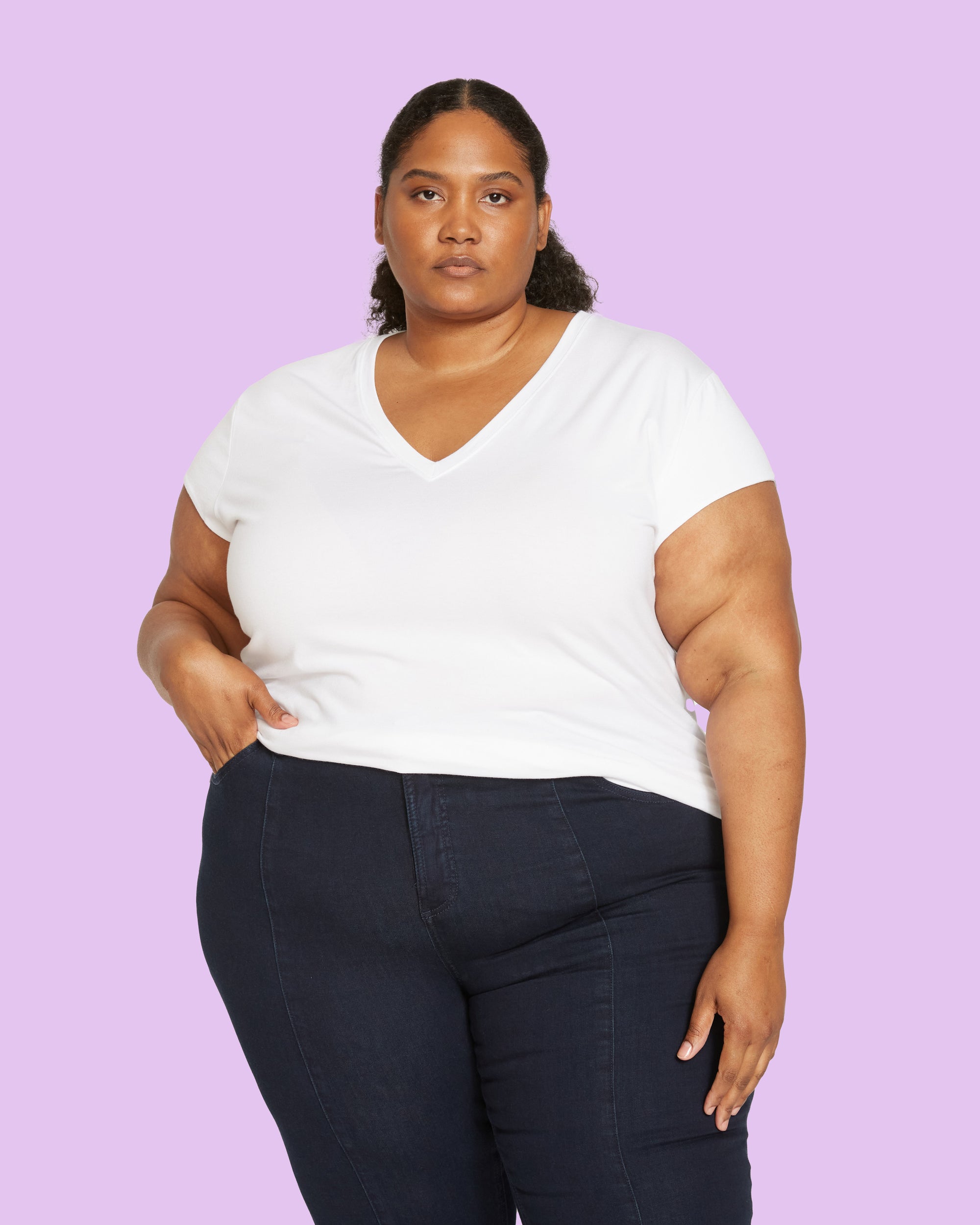 Ashley V Neck Cap Sleeve Tee - White